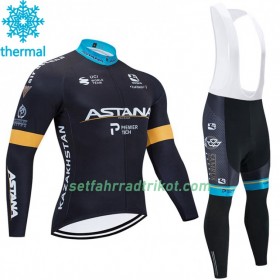 Radbekleidung Radtrikot Langarm + Lang Trägerhose 2020 Astana Pro Team Winter Thermal Fleece N002